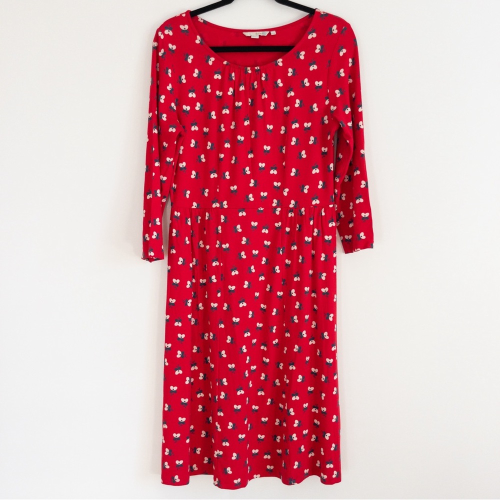 Boden Red Floral Long Sleeve Jersey Midi Dress